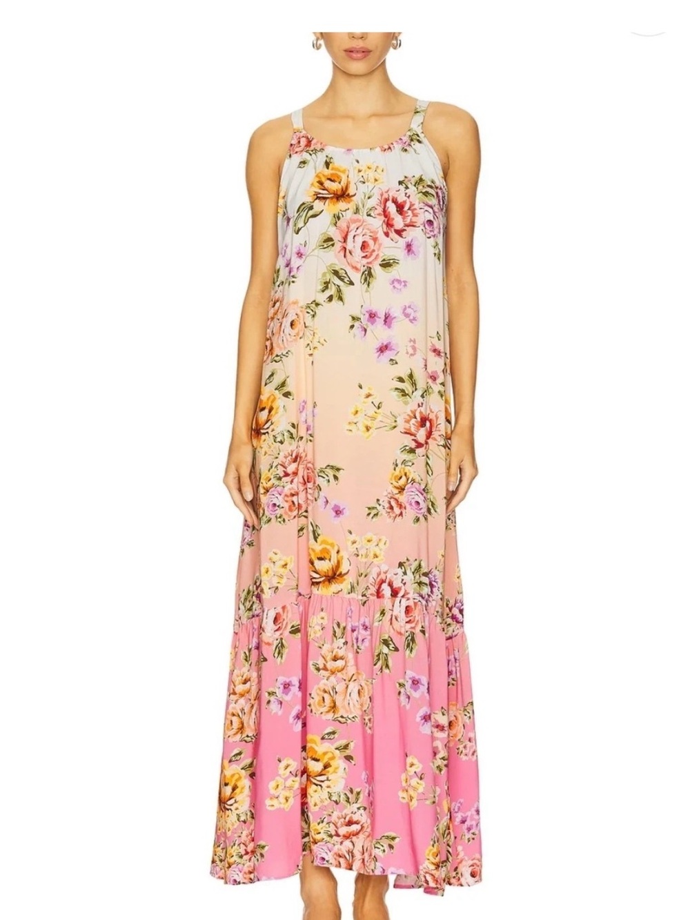 PQ Swim Bahia Leilani Floral Ombre Tiered Maxi Dress Swim Cover Up M/L NWT